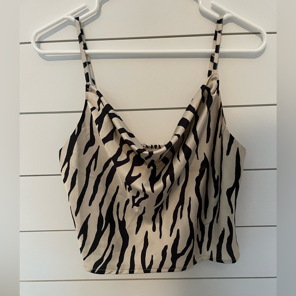 Dress Forum Black and Cream Zebra Print Cropped Camisole